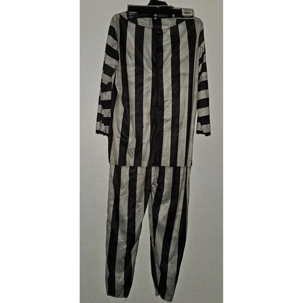 NWT Beetlejuice Halloween Costume Child Boys Large Black Striped Jumpsuit Rubies
